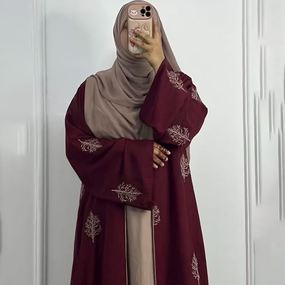 চার পার্ট পাতা Embrodiary বোরখা - Image 3