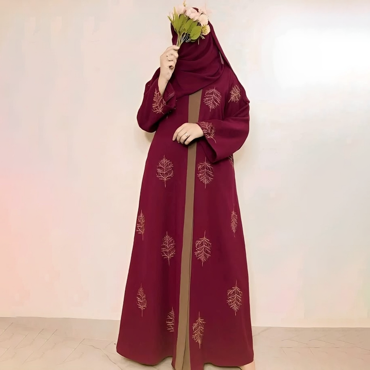 চার পার্ট পাতা Embrodiary বোরখা - Image 4